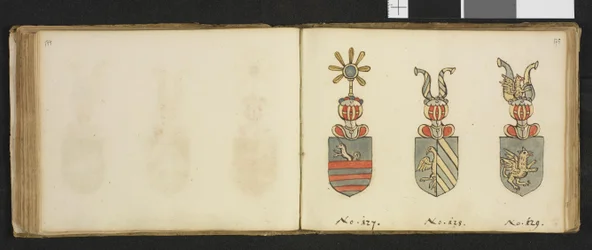 Ilustración procedente de un archivo privado de la Biblioteca Nacional, titulada Insignia quædam virorum illustrium in Norvegia quodam habitantium, de Iver Nielssøn Hirtzholm