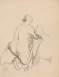 Mujer desnuda de pie, vista desde atrás