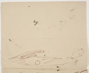 Paisaje montañoso del sur de Francia con vegetación en primer plano (mitad superior de un boceto de doble cara)