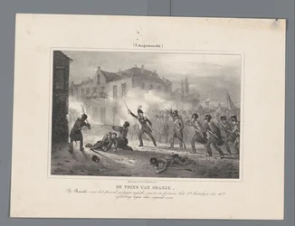 Prince of Orange lidera las tropas en Ravels, 1831 El Príncipe de Orange, habiéndose levantado del caballo en Ravels, dirige personalmente el 2º Batallón de la 18ª División contra el enemigo / (3 de agosto de 1831) (título sobre el objeto) Siete registros 