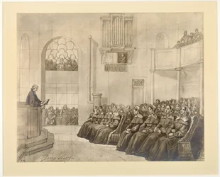 Iglesia de Diaconisas, Pastor Fliedner predicando a las diaconisas en la capilla de Kaiserswerth, 1840