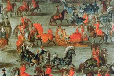 El paseo en trineo imperial con motivo del matrimonio del emperador José II de Austria con su segunda esposa María Josefa von Bayern: (detalle) de los trineos