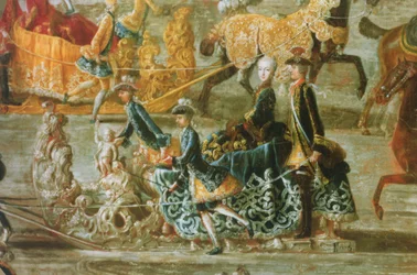El paseo en trineo imperial con motivo del matrimonio del emperador José II de Austria con su segunda esposa María Josefa de Baviera: detalle de un trineo