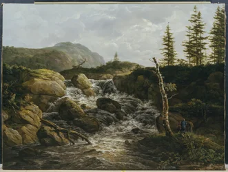 Paisaje montañoso con una cascada, Noruega