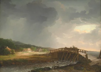 El puente sobre el río Tryggevælde con vista de Køge, Zelanda