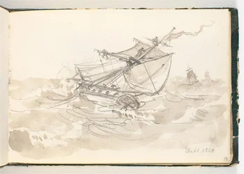 Tres veleros en mar agitado