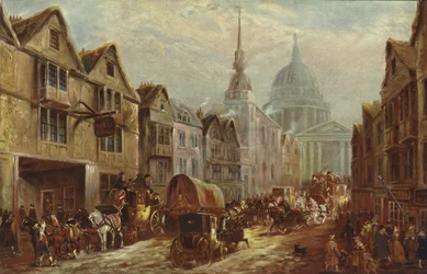 Entrada al patio de la posada La Belle Sauvage, Ludgate Hill, Londres