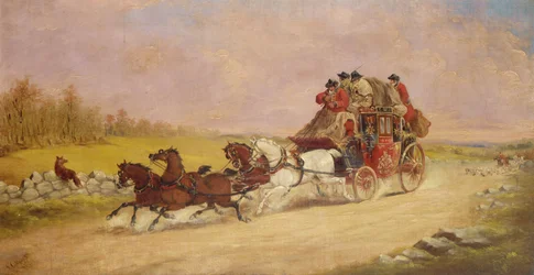 El coche de correos real entre el zorro y la caza, 1881