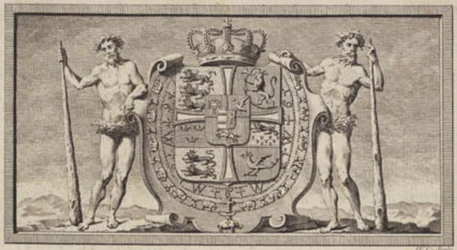 El escudo danés con los hombres salvajes como portadores del escudo