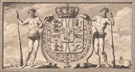 El escudo danés con los hombres salvajes como portadores del escudo