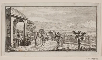 Una terraza de jardín en Genthod con una pareja paseando