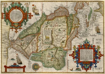 Delineatio omnium orarum totius Australis parties Americae..., c.1596 (grabado en cobre coloreado a mano)