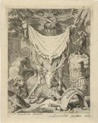 Impresión de título para una serie con escenas de la vida de Aquiles Escenas de la vida de Aquiles (título de la serie) Vitam et mortem achilli (título de la serie sobre el objeto)