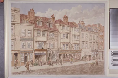 Vista de los números 140-156 en el lado oeste de Borough High Street, 1888