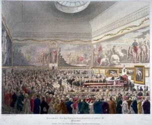 Reunión de la Sociedad de las Artes en los edificios Adelphi, Westminster, Londres, 1809