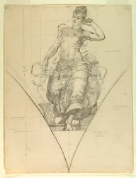 El teléfono y el teletipo, estudio para "La electricidad aplicada al comercio," Manufacturas y Edificio de Artes Liberales, Exposición Mundial Colombina, Chicago, IL