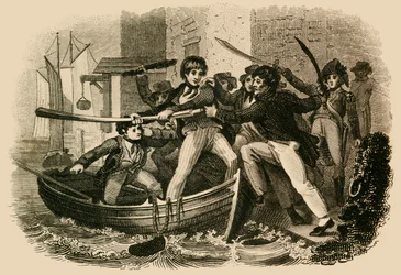 Mary Anne Talbot resistiendo a una banda de prensa, 1822