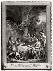 Telémaco acompañado por Mentor, relata sus aventuras a Calipso, 1774