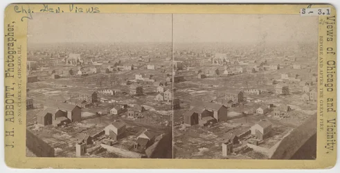 Estereografía de la vista al nornoroeste desde la Torre de Agua después del incendio de Chicago de 1871, 1871
