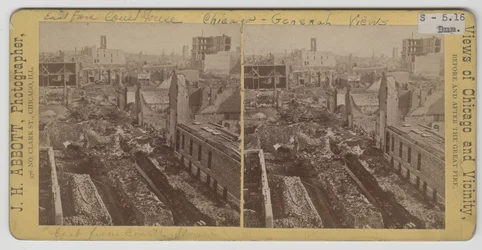 Vista hacia el este desde el juzgado después del incendio de Chicago de 1871
