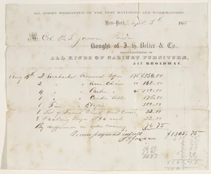 Factura de venta al Coronel B. S. Jordan, 5 de septiembre de 1855