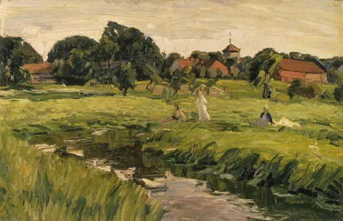 Niños junto al arroyo (óleo sobre lienzo)