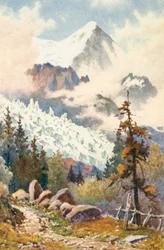 Los Glaciares de Bossons, Chamonix, JHL (litografía en color)