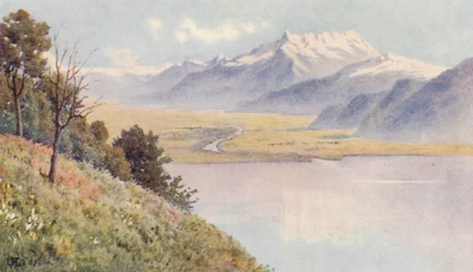 El valle del Ródano desde Mont Pelerin (litografía en color)