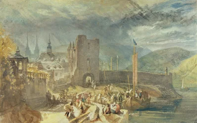 Una Vista de Boppard, con Figuras en la Orilla del Río