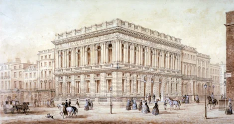 Vista del Army and Navy Club en Pall Mall, Westminster, Londres, c. 1853
