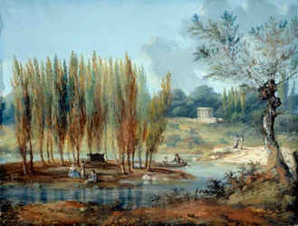 Vista de la tumba del filósofo suizo Jean Jacques Rousseau (1712-1778) en Ermenonville (Oise) Pintura de J. Moreth (siglo XVIII) París museo Carnavalet