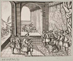 Ilustración para Adam Olearius, "Persianischer Rosenthal von einem Sinnreichen Poeten Schich Saadi [...]", Schleswig 1660