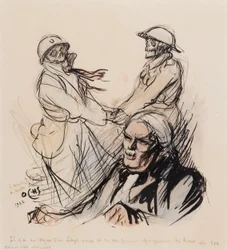 Lloyd George todavía jugando les lieus et les souvenirs serieux de la Primera Guerra Mundial en 1922, 1922 (pluma, pincel, tinta y acuarela sobre papel)