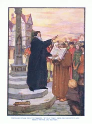 Expulsado de la universidad, Wyclif se fue al campo y allí escribió y enseñó, de Literatura Inglesa pub. por T C & EC Jack, c.1920