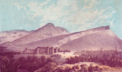 Palacio de Holyrood y Arthur Seat, c. 1880