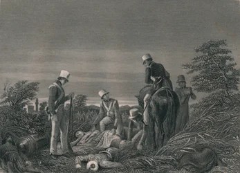 Encontrando los colores del 24º Regimiento después de la Batalla de Chilianwallah, enero de 1849