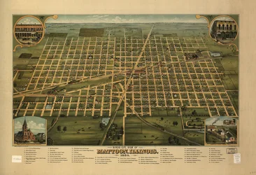 Vista aérea de Mattoon, Illinois 1884.