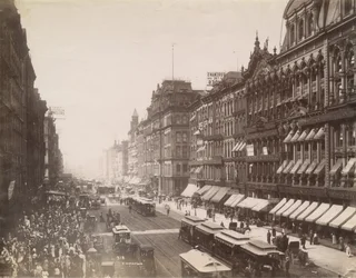 Vista de State Street mirando al norte desde Madison Street, Chicago, 1890