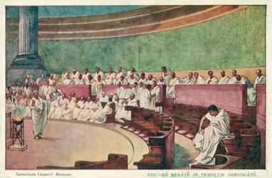 Cicerón atacando a Catilina en el senado de la antigua Roma