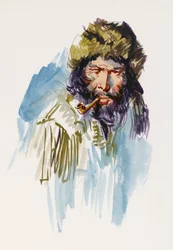 Ilustración para Call of Wild, novela de aventuras de Jack London (1876-1916), dibujo