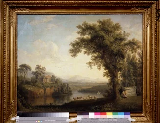 ""Paisaje antiguo con la tumba de Faetón"" (Paisaje antiguo con la tumba de Faetón) Clymene llorando en la tumba de su hijo. Pintura de Jacob Philipp Hackert dijo Hackert de Italia (1737-1807) 1785 Dim. 65,5x89 cm Museo Pushkin, Moscú