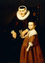 Retrato de una dama, de 80 años, con una niña, de 6 años, tres cuartos de longitud, c.1632-33