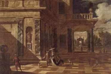 Capricho arquitectónico con figuras elegantes