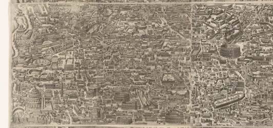 Plattegrond van Rome ten tijde van keizer Augustus (middleste blad) Una imagen muy precisa de la ciudad antigua formada a partir de monumentos antiguos. Efigies de la antigua Roma a partir de restos de edificios en ruinas