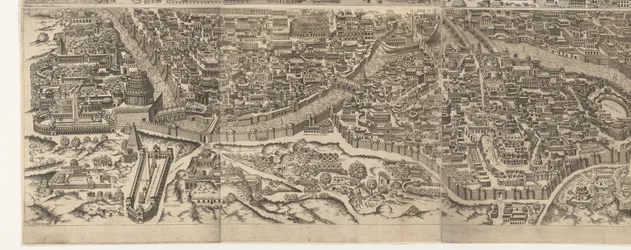 Plattegrond van Rome ten tijde van keizer Augustus (onderste blad) Una imagen muy precisa de la ciudad antigua formada a partir de monumentos antiguos. Efigies de la antigua Roma a partir de restos de edificios en ruinas (...)