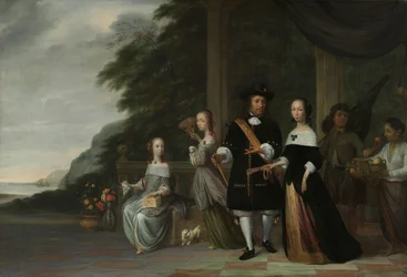 Pieter Cnoll, Cornelia van Nijenrode, sus hijas y dos siervos esclavizados
Pieter Cnoll y Cornelia van Nijenrode, sus dos hijas Catharina y Hester, el esclavizado Surapati y una mujer esclavizada