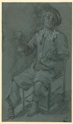 Dibujo, Caballero sentado con copa de vino, 1650-60