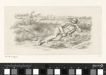 Hombre recostado en un paisaje Impresiones de estudio / Etudes gravées (título de la serie)