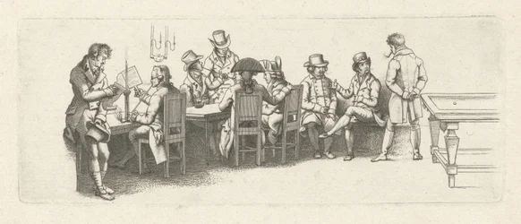 Hombres en una cafetería con mesa de billar. Impresiones de estudio / Etudes gravées (título de la serie)