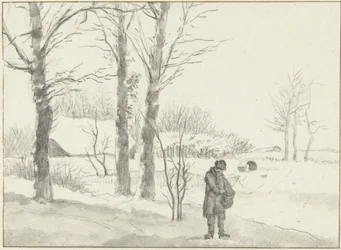 Paisaje de nieve con hombre de pie